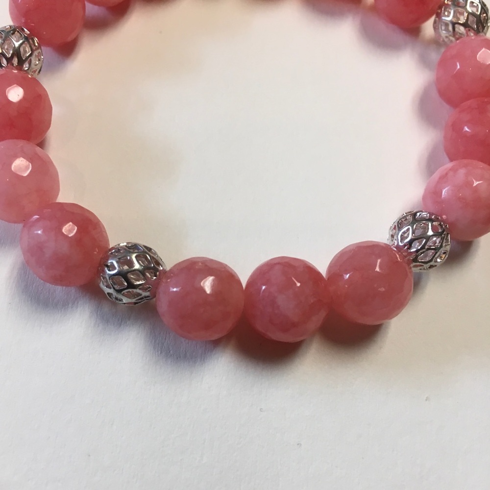 Cherry Quartz & Silver Filigree Stretch Bracelet - Picture 4 of 6